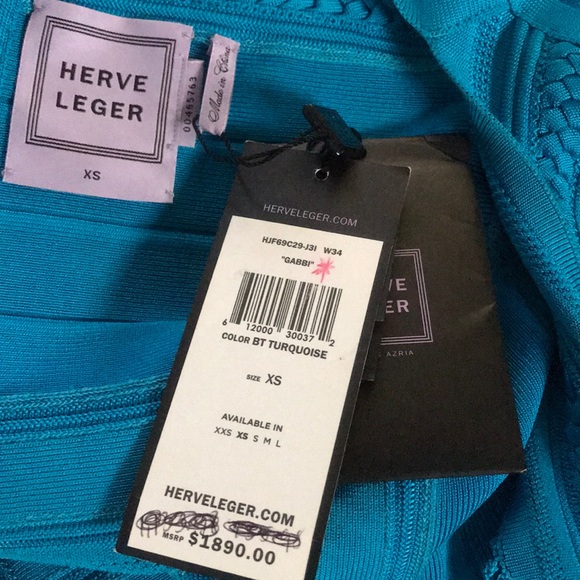 Herve Leger Turquoise Gabbie Bandage Dress - Picture 8 of 9